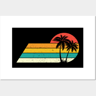 Retro Vintage sunset coco palm tree tropical beach Posters and Art